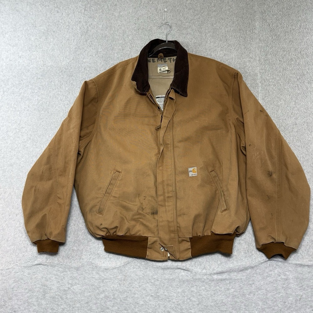 FR Carhartt FRJ147 USA Brown Bomber Work Wear Zip Jacket Mens XXL Reg USA Made